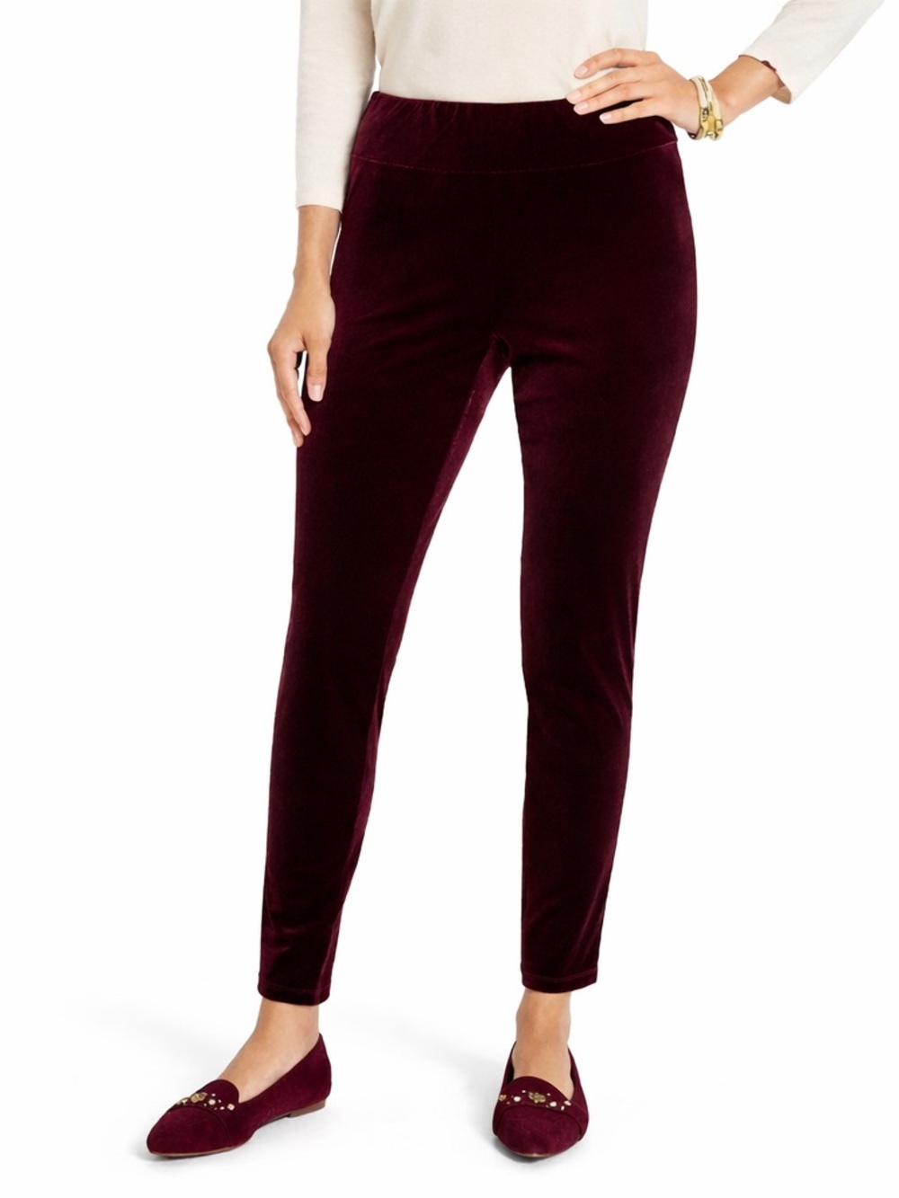 NWT Talbots Velvet Leggings in Rich Burgundy Size 8 Petite Pants Quiet Luxury